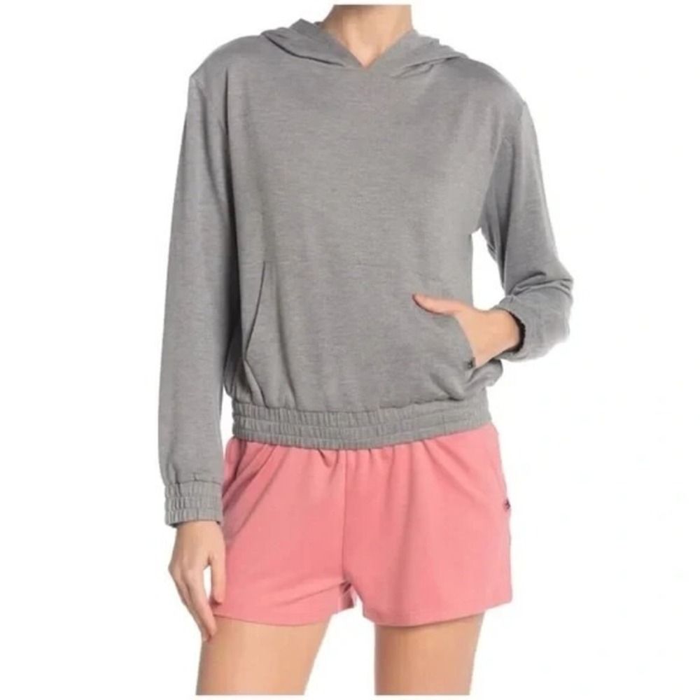 JOE'S JEANS Kangaroo Pocket Long Sleeve Smocked Hoodie Tops Heather Gray Large